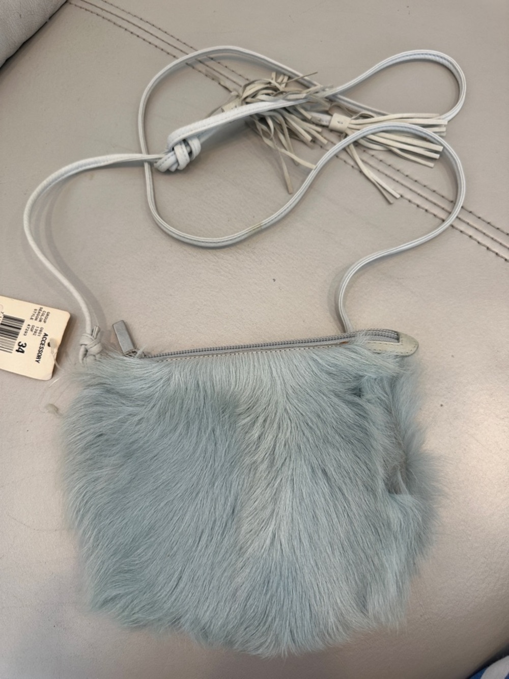 Escada Pale Blue Faux Fur Mini Crossbody